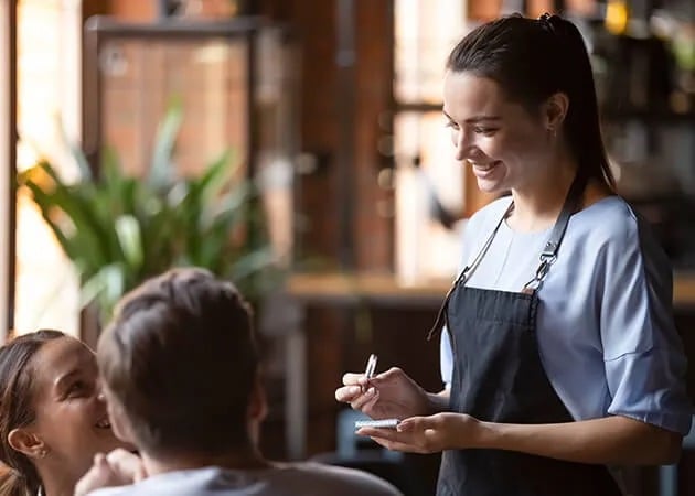 he design includes a central image of a restaurant surrounded by labeled insurance categories.